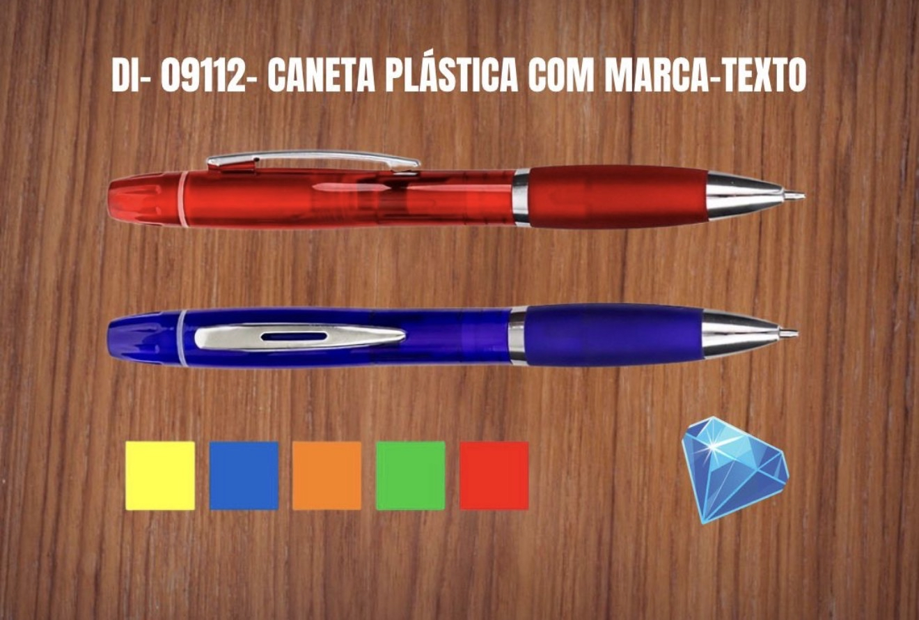 Canetas Plásticas com Marca Texto